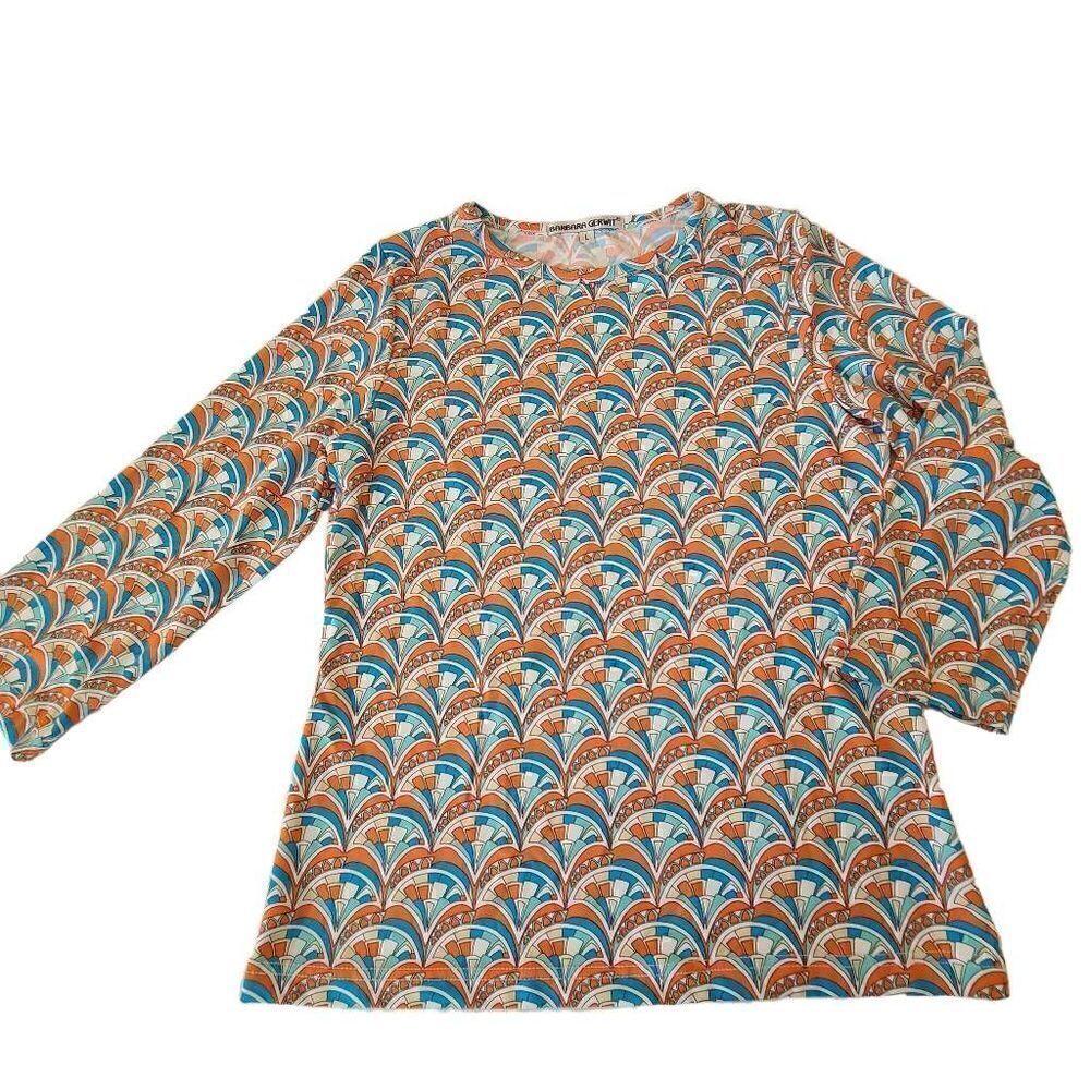 Barbara Gerwit Womens Blue Coral Print 3/4 Sleeve Top Large